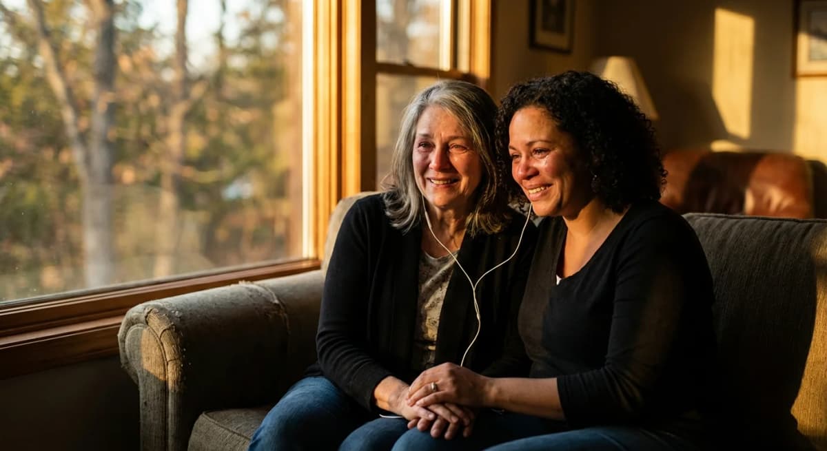 Mother and child sharing a meaningful moment together with warm lighting